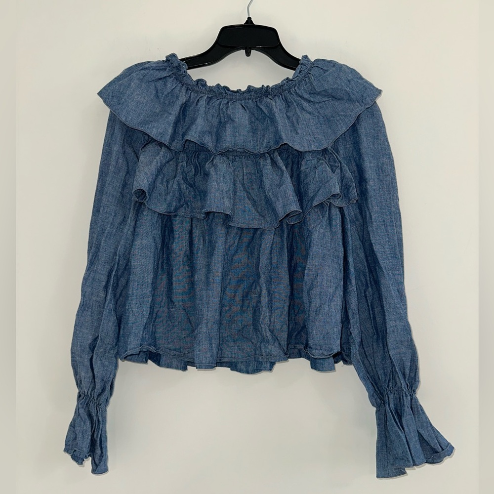 See By Chloe Ruffle linen blend blouse Sz 8 #U3